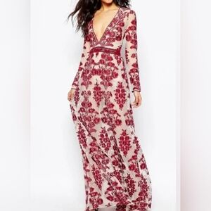 Altar'd State Burgundy Floral Long Sleeve Dress